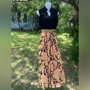 Vintage jumpsuit with paisley design fitted top S-M